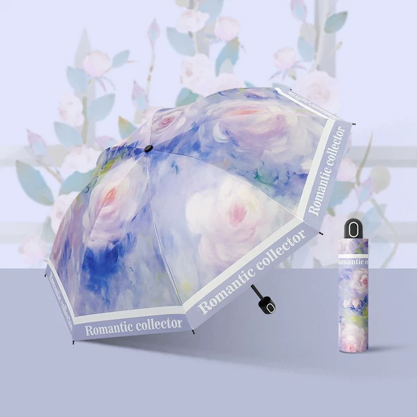 Retro oil painting umbrella manual/purple