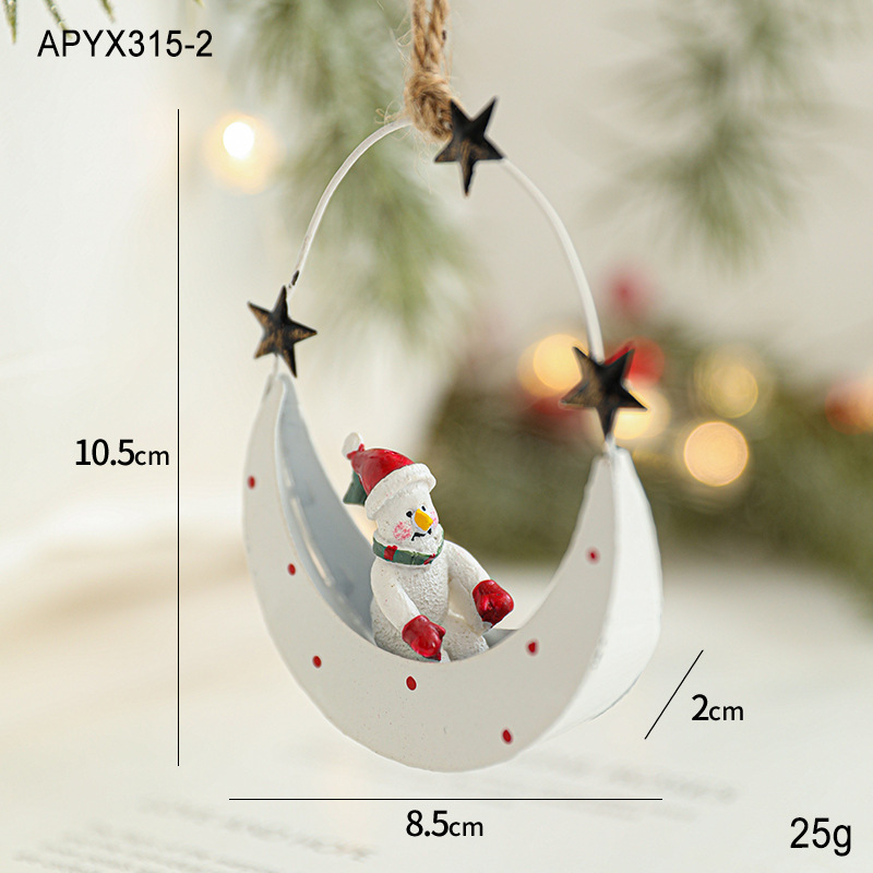 Navidad colgante de hierro forjado forma alienígena nave luna muñeco de nieve alce Santa colgante árbol de Navidad colgante decoración de mesa