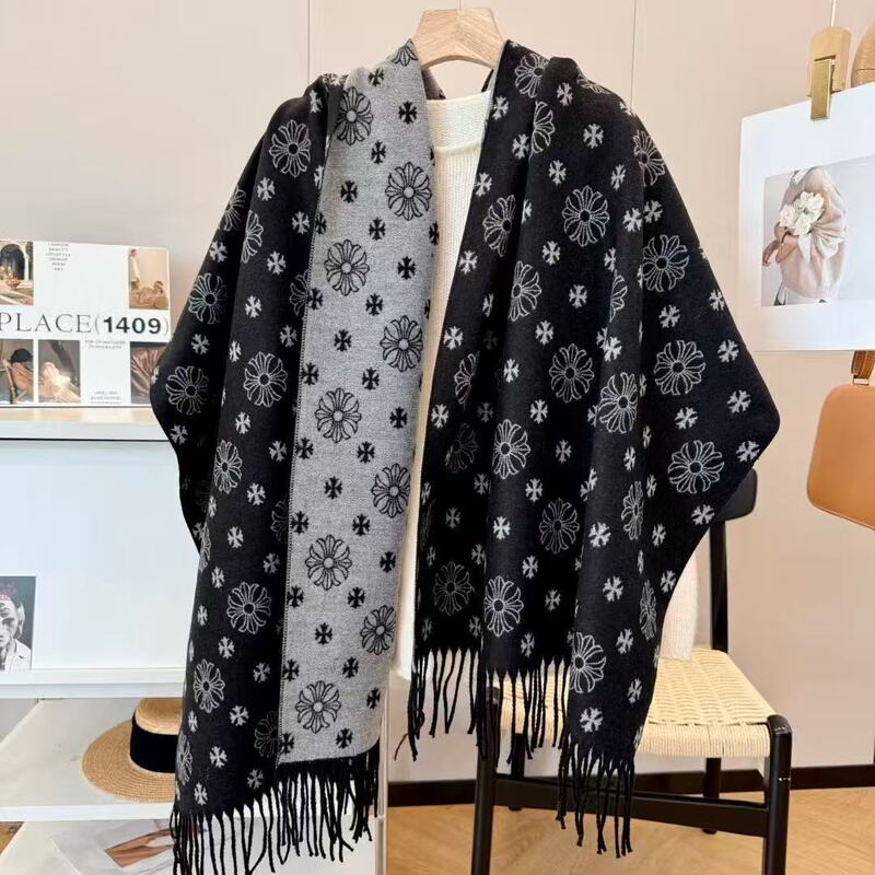 Crow Heart Label Cross Double-Sided Cashmere Scarf Classic Shawl Fashion Versatile Neck Warmer Brand Scarf