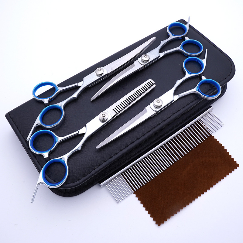 Fábrica directa PET tijeras profesional perro pelo recorte tijeras fino pelo roto pelo diente tijeras peluche juego