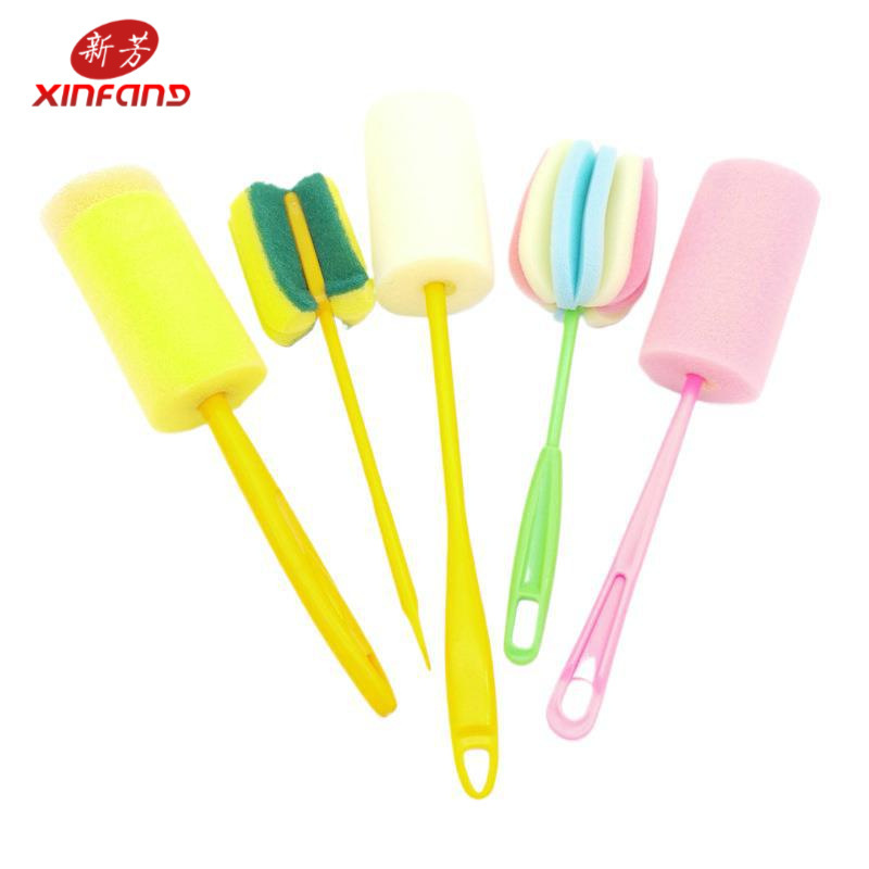 Factory supply color long handle Sponge Cup brush bottle brush scouring pad sponge Cup brush spot wholesale