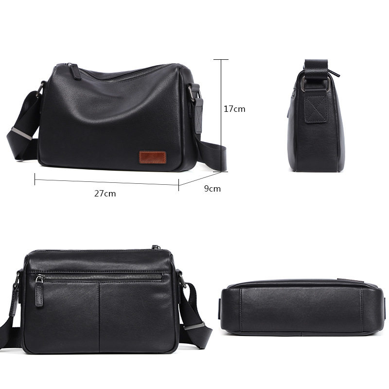 Túi đeo chéo nam da bò thật dạng hộp nhỏ 29×11×17 cm — Màu đen