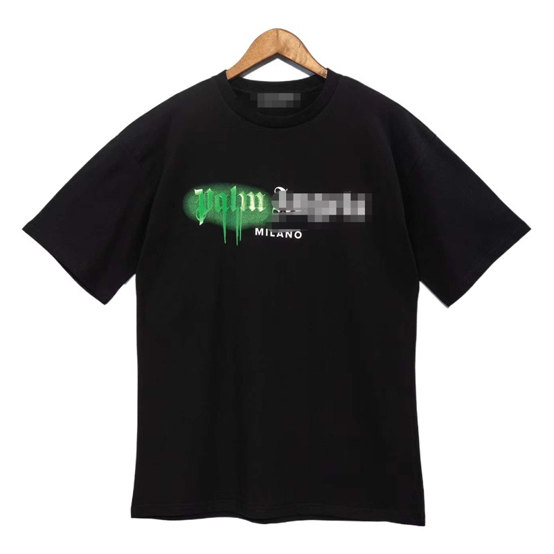 Versión correcta PA Palm Angels Camiseta suelta de punto de manga corta con estampado de letras de moda de belleza de calle alta transfronteriza con cuello redondo