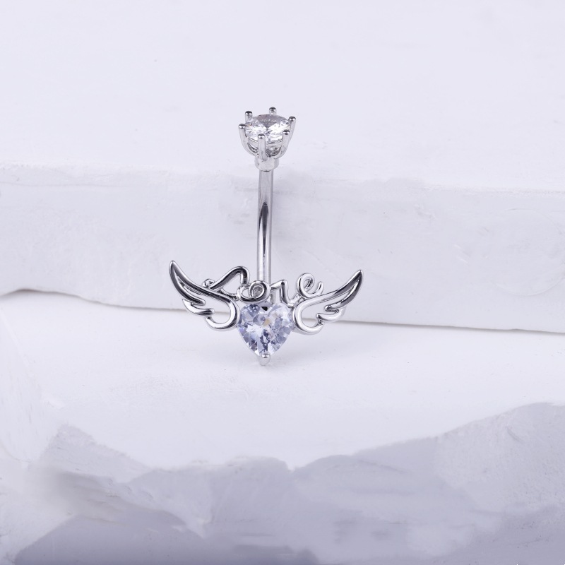 Angel Wings LOVE Letters Belly Button Ring Gold with White CZ Cubic Zirconia Navel Piercing Jewelry Wholesale detail image 17