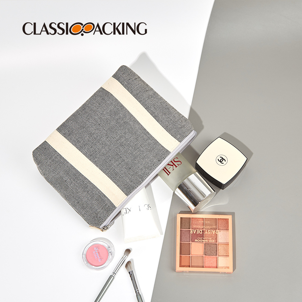 Lienzo de moda bolsa de cosméticos bolsa de almacenamiento portátil de viaje de gran capacidad bolsa de almacenamiento de productos de cuidado de la piel simple se puede imprimir logotipo