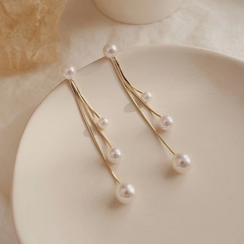 15g Weight Artificial Pearls Inlay Material Drop Earrings Classification Elegant Simple Style Tassel Inlay Alloy Artificial Pearls Drop Earrings