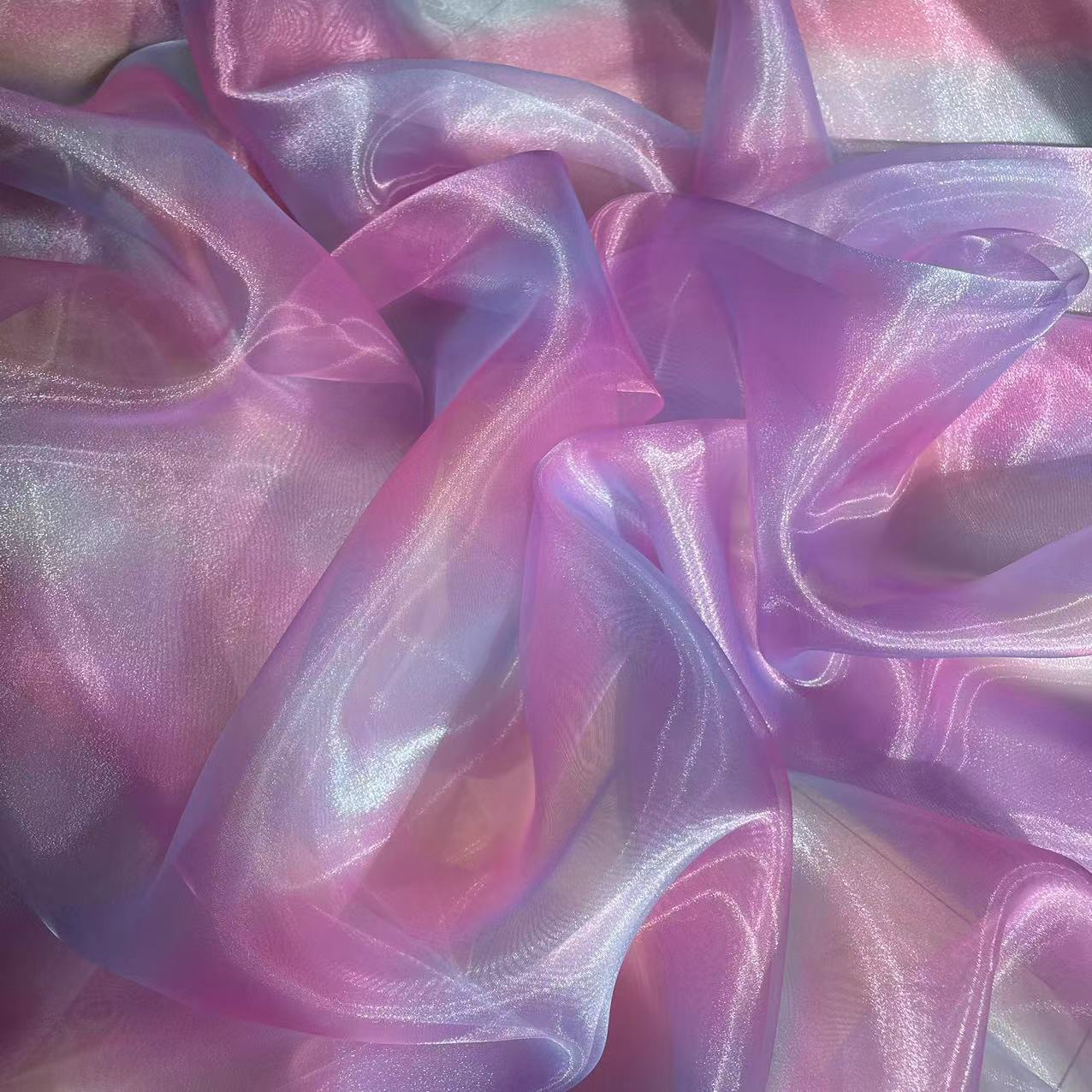 时尚渐变色欧根纱纱裙装饰布七彩网纱面料舞台演出服布料三根纱Y8