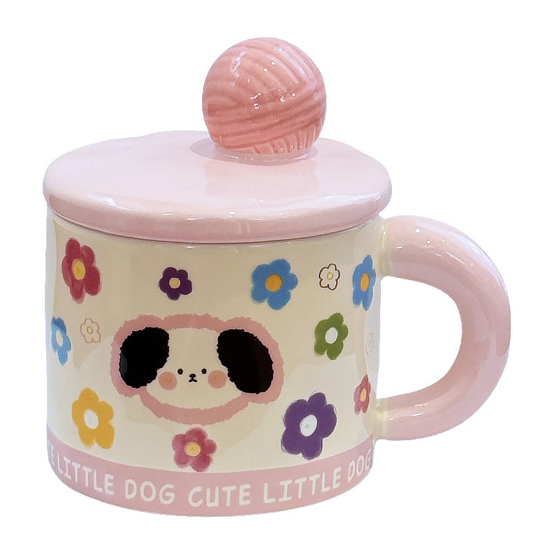 猫マグカップ蓋付きセラミックカップかわいい女性誕生日プレゼント子犬ベアー高颜値オフィスカップ|undefined