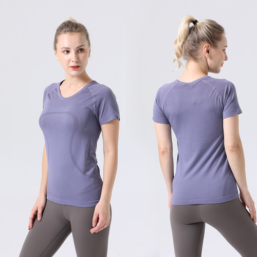 2.0 Western-style round neck yoga top EBB TO STREET women's exercise high elasticity fitness tight top short sleeve T-shirt
