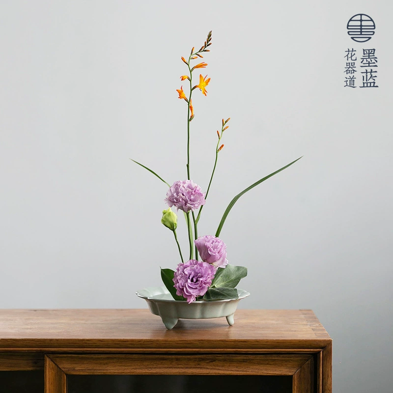 Античная ручная печь, цветочный горшок, зеленая глазурь, ледяная трещина