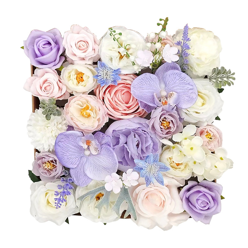 亚马逊热销仿真绢花礼盒活动订婚婚礼用品清新紫色韩式玫瑰手捧