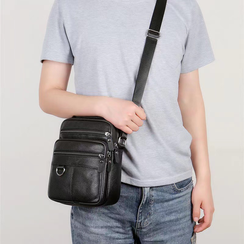 Bolso de hombre de cuero de nuevo estilo, bolso de mensajero de calidad, bolso casual de alta gama, mochila de cuero suave, bolso de hombro de piel de vaca de primera capa, bolso