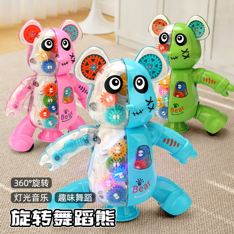 Transfronterizo comercio exterior eléctrico danza engranaje osos luz de música 360 rotación de dibujos animados osos juguetes para niños y niñas al por mayor