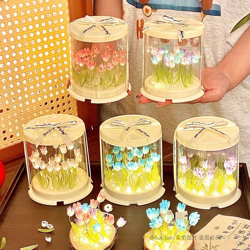 クリエイティブなチューリップの花の夜の光手作り DIY 材料パッケージ高価値ケーキボックスロマンチックで暖かい雰囲気のライト|undefined