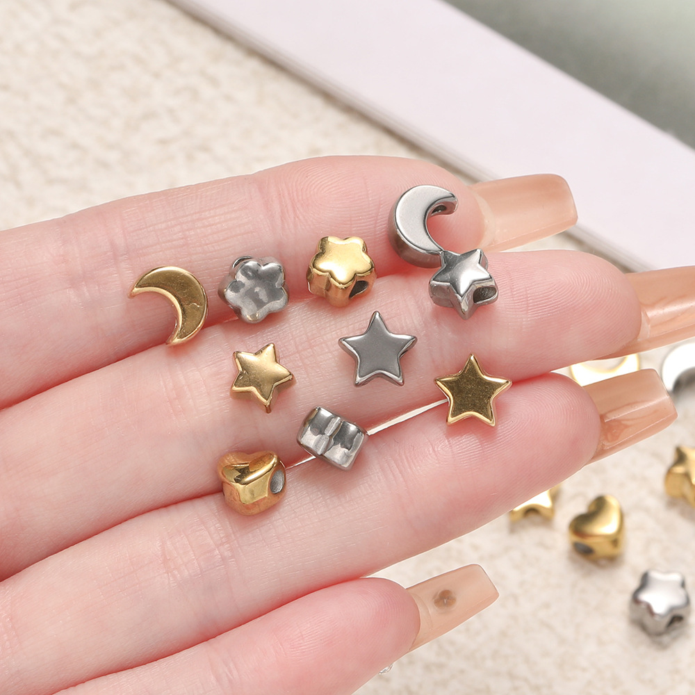 10g Weight Beads Jewelry Making Type DIY Ornament Accessories Classification 5 PCS/Package Quantity 304 Stainless Steel Material Star, Moon, Heart Shape Pattern All Seasons Season Elegant, Cute Style 5 PCS/Package Stainless Steel Star Moon Heart Shape Beads DIY Ornament Accessories 6
