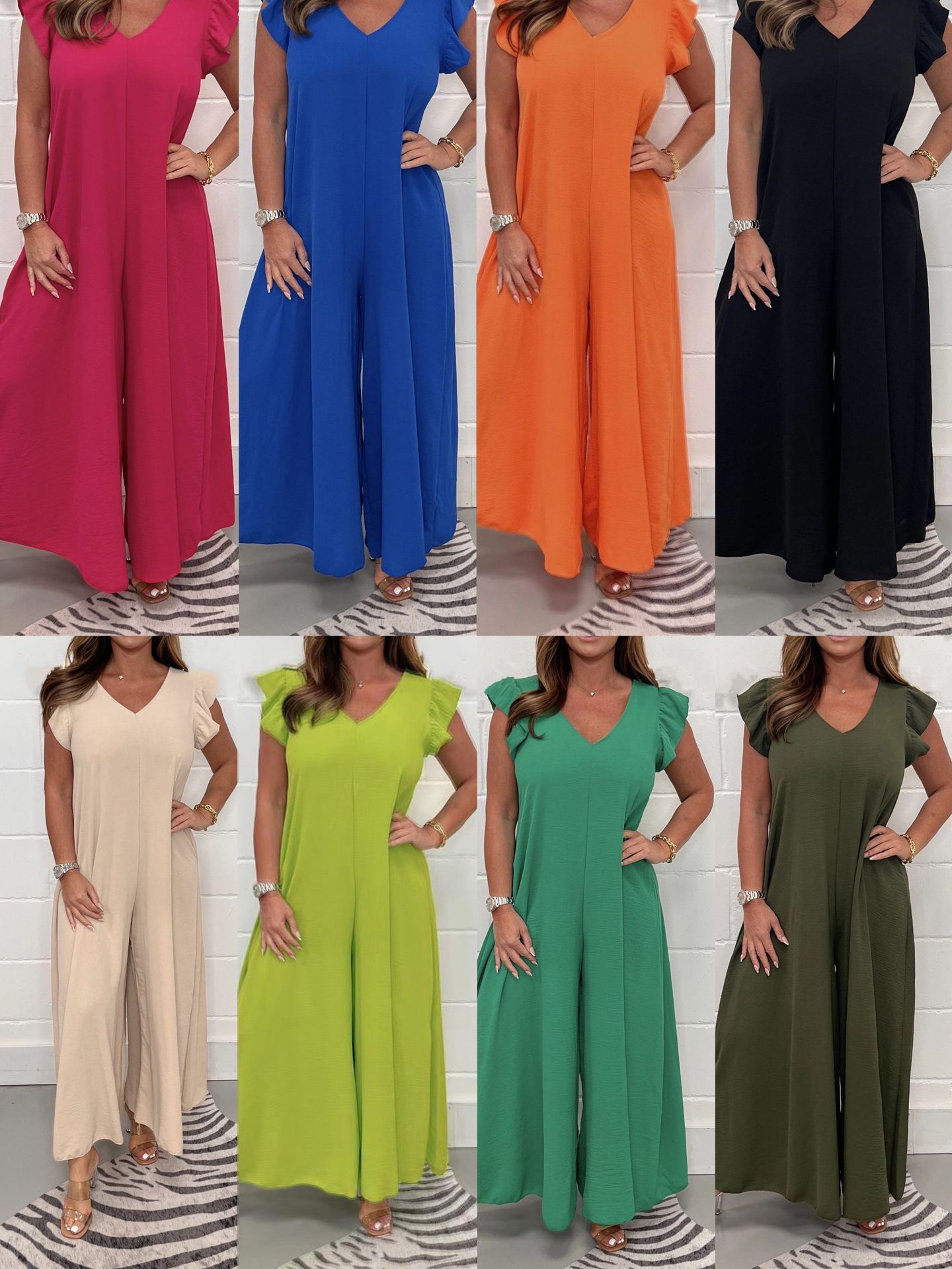 Amazon 2026 Summer New European and American Style Women's Lace-Up Ruffle Wide-Leg Pants Solid Color Casual Jumpsuit for Women