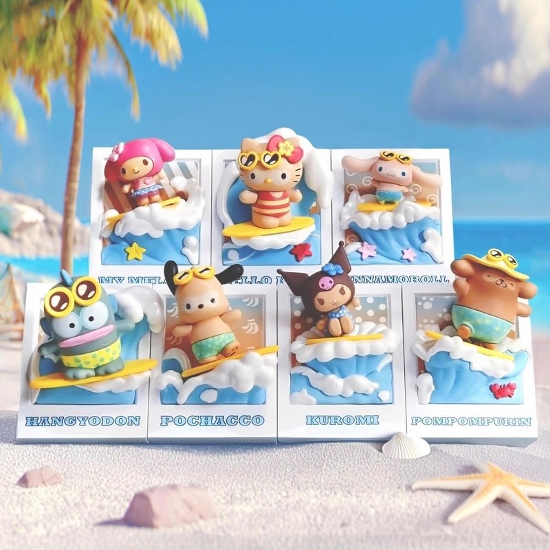 正版新品Sanrio characters夏日黑皮系列冲浪盲盒手办摆件批发礼|undefined