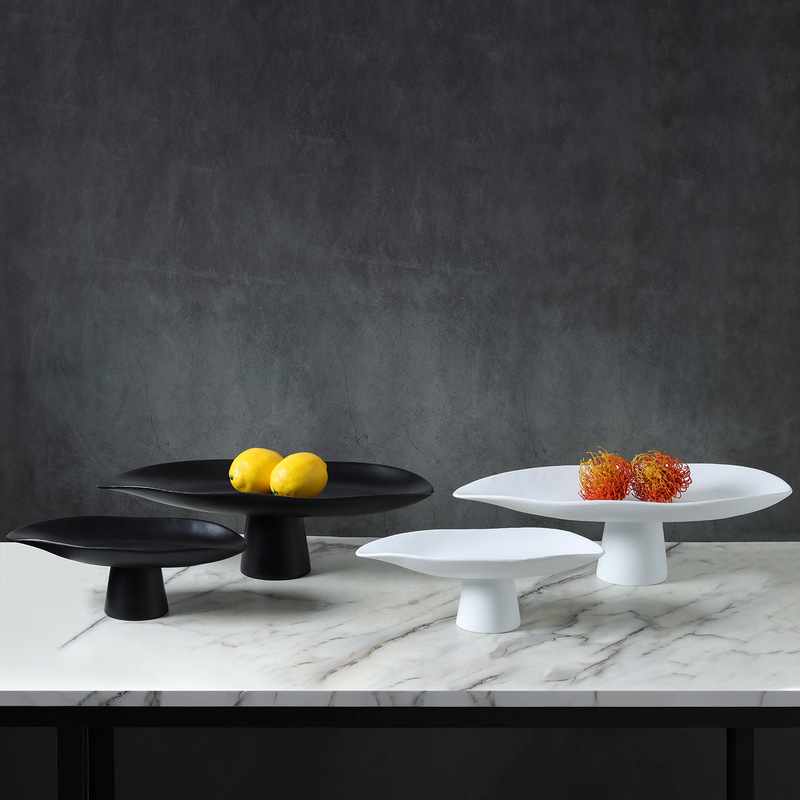 Modern New Chinese Style Scandinavian Creative Black and White Resin Tray Fruit Tray Long Fruit Tray Home Model Room Soft Decoration