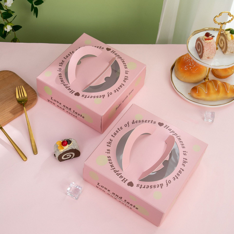 6寸8寸芝士蛋糕盒手提千层慕斯一体盒烘焙西点巴斯克包装盒子