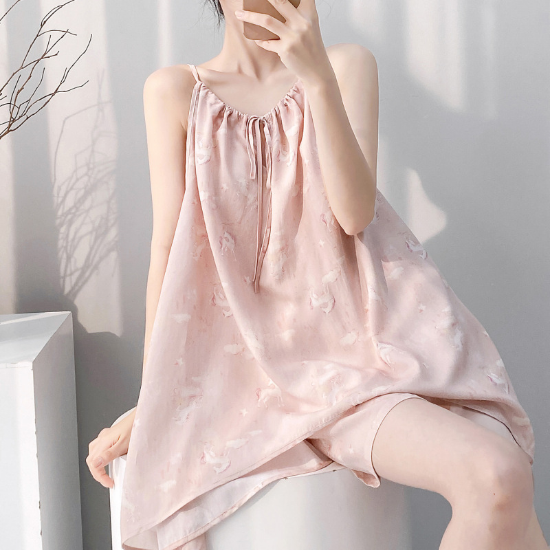 Mianchui Shijia's New Style Suspender Shorts for Women, Made of Artificial Cotton, Cool and Comfortable, Suitable for Home Wear and Can Be Worn Outside, Summer Pajama Set