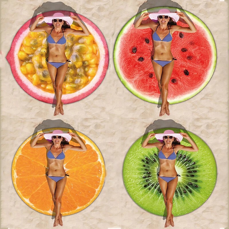 In stock round beach towel microfiber bath towel with tassel beach swimming bath towel beach mat digital printing