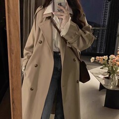 Benview【实体专供】 风衣外套女2025秋英伦风中长款小个子卡其色