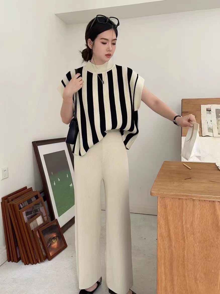 Spring Season Daily Women's Casual Elegant Stripe Polyester Pant Co-ord Set Pants Sets