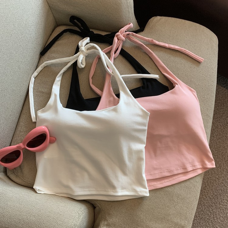 Pure Desire Hot Girl Halter Camisole Women's Inner Strap Design with Breast Pad to Wear Beautiful Back Tube Top Summer Pure Desire Hot Girl Halter Camisole Women's Inner Strap Design with Breast Pad to Wear Beautiful Back Tube Top Summer