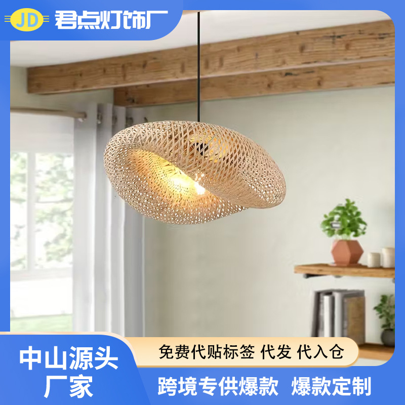 Personalidad creativa nido de pájaros candelabro comedor sala de té sala de estar hotel residencial decoración lámpara de bambú arte bambú trenzado