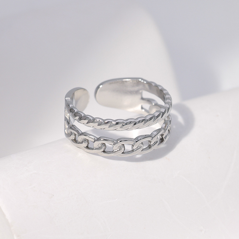 Elegant Geometric Stainless Steel Chain Open Ring
