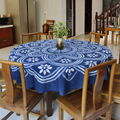 蓝言扎染圆桌布植物蓝染台布家用 餐桌布圆形大号棉麻 创意装饰布