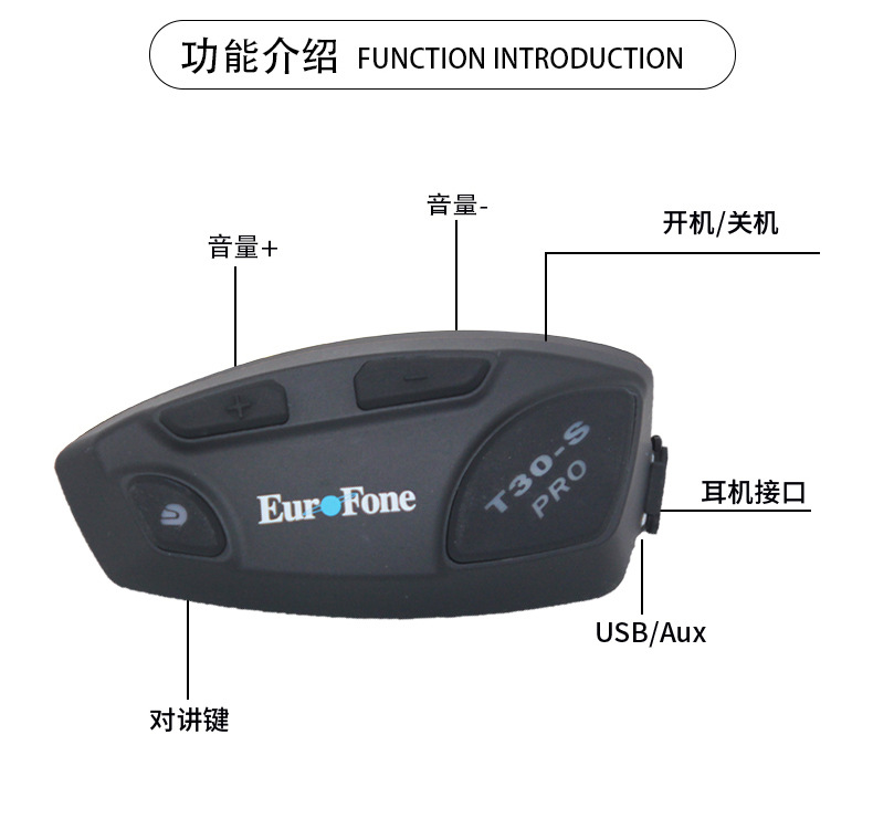 Factory Direct Supply T30S Helmet Bluetooth Headset 32-Person Intelligent Networking Group Intercom Motorcycle Riding Dedicated Cross-Border
