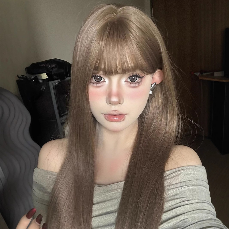 [Same Style as Princess Kuku] Wig for Women with Pure White Long Straight Hair, Flaxen Wig for Women, Natural Full Headgear