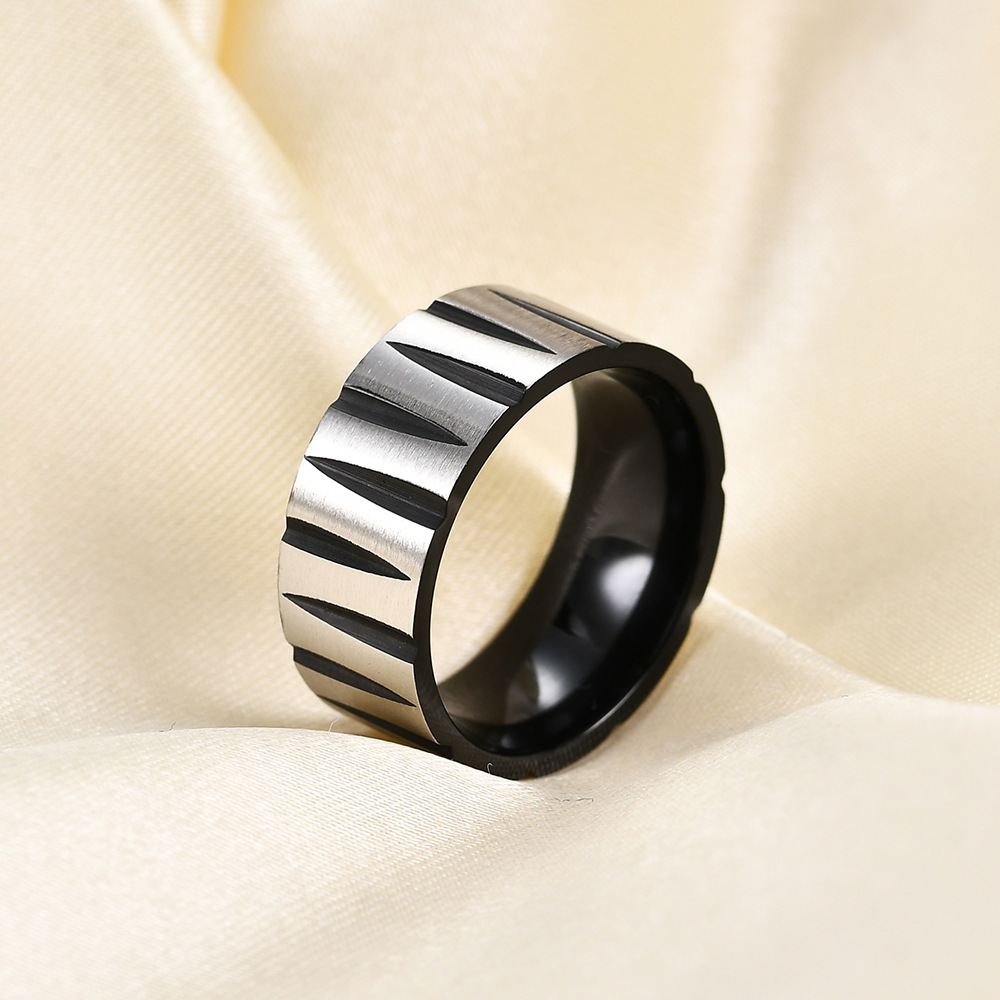 Fashion Between Gold Titanium Steel Tapered Colorful Brushed Ring