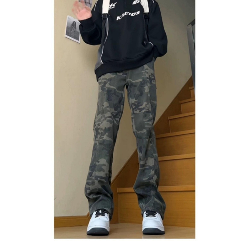 American-Style Flared Camouflage Jeans for Men, Autumn High-Waisted, Leg-Lengthening, Slim-Fit, Lumberjack Carhartt Cargo Pants