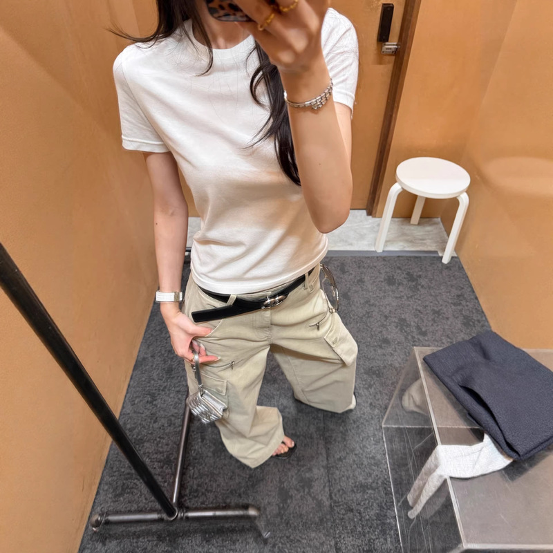 Sun11 200g Round Neck Slim Fit Pullover Short-Sleeved T-Shirt for Women Spring New Solid Color Niche Top Sun11 200g Round Neck Slim Fit Pullover Short-Sleeved T-Shirt for Women Spring New Solid Color Niche Top