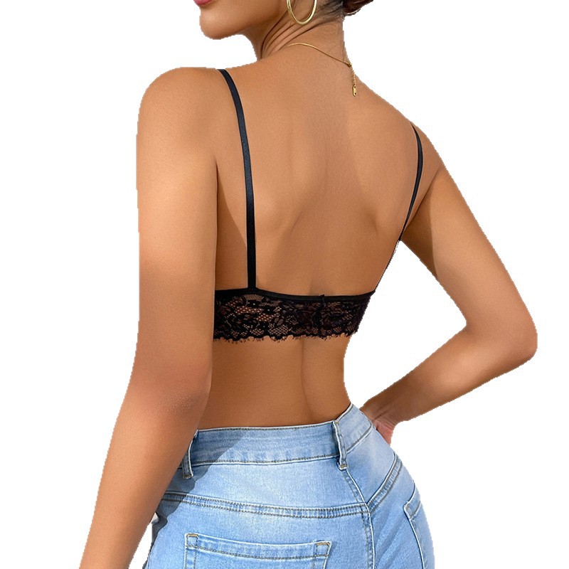 Sexy verano europeo y americano nuevo estilo con cuello en V encaje sin espalda tirantes ropa interior chaleco transparente tubo superior temperamento delgado