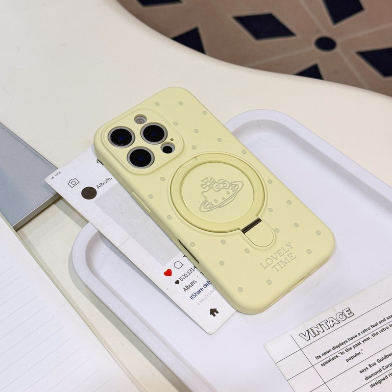 Apple 16ProMax 液体シリコーン水玉キティ猫携帯電話ケース磁気ホルダー細穴保護カバーに適しています|undefined