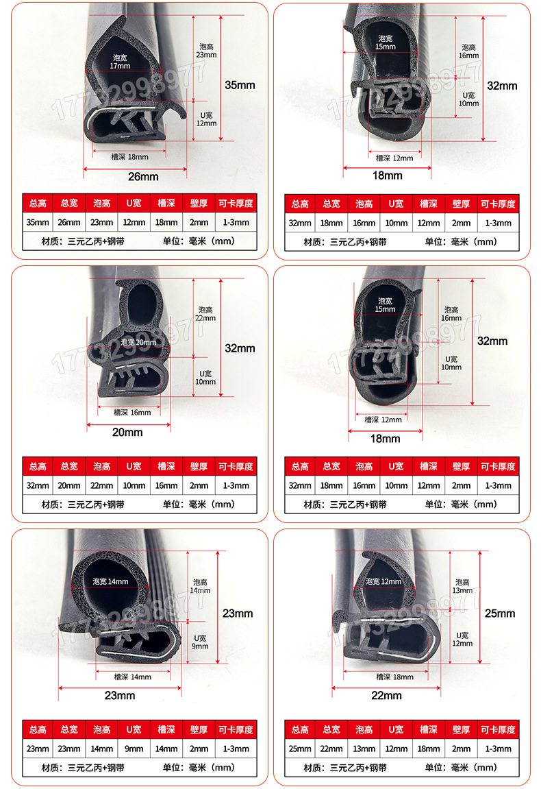 Rubber U-shaped edge sealing strip for power distribution boxes, cabinets, car doors, top foam, side foam sealing strip, car door composite strip