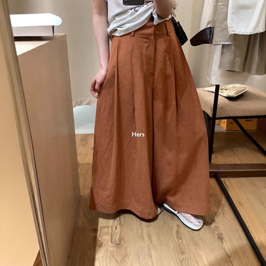 Liquidación, sin devoluciones ni cambios. Pantalones anchos informales de ramio y tencel para mujer, novedades de verano 2025, venta al por mayor, 20789 image 5