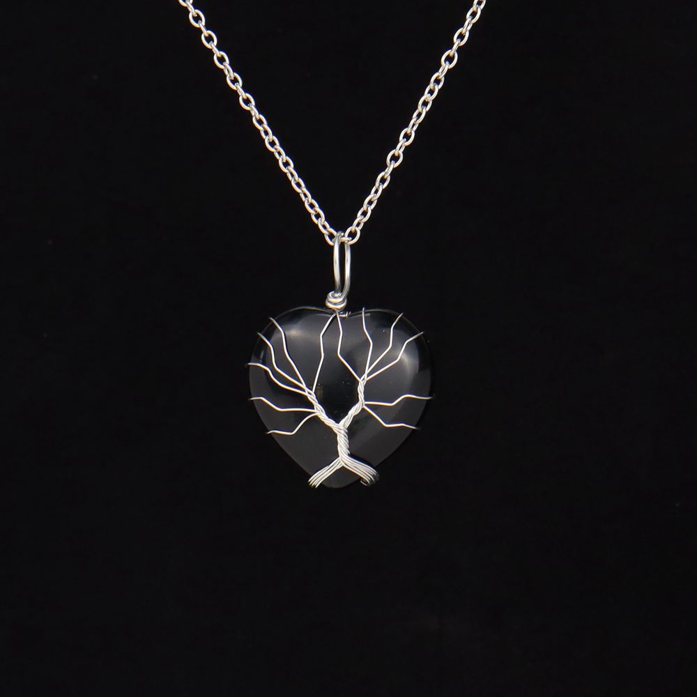 Retro Heart Shape natural stone Copper Plating Pendant Necklace 1 Piece