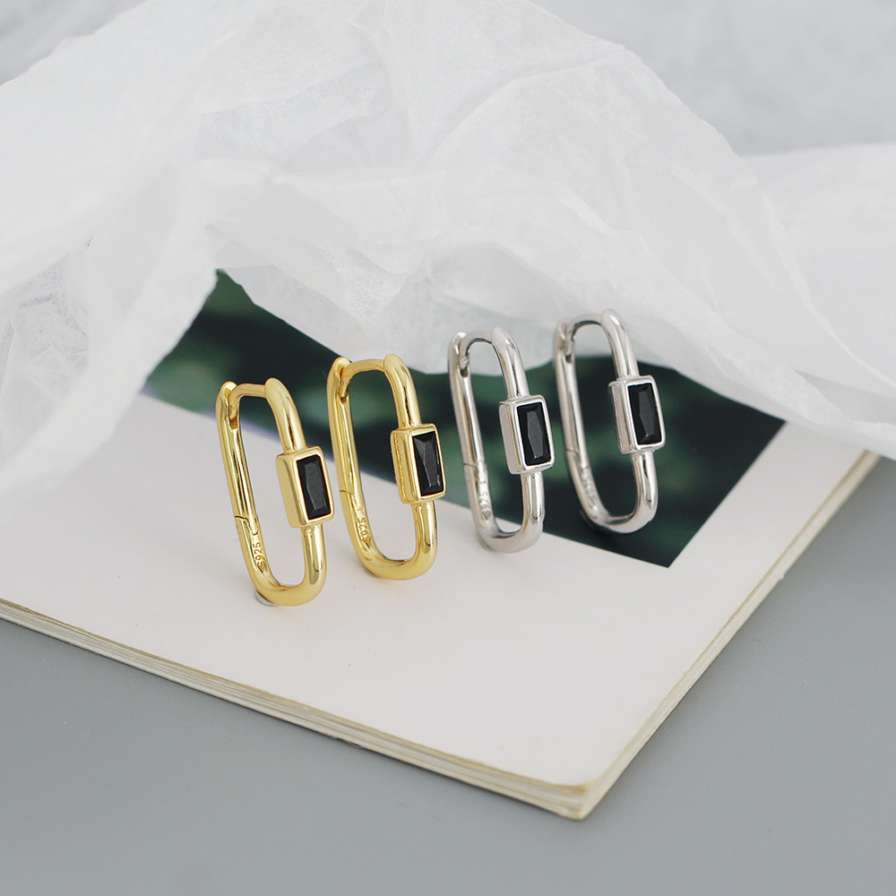 Fashion Square Sterling Silver Earrings Plating Metal Zircon 925 Silver Earrings
