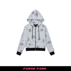 Fudge Pink 25秋季新品美式复古辣妹个性图案设计连帽卫衣外套