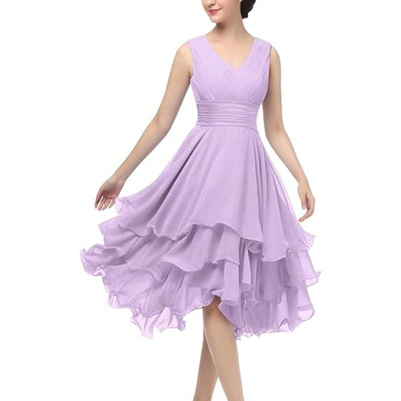 Short Bridesmaid Dress Chiffon Wedding Guest Dress Women Formal Ball Dress V-Neck Sleeveless Tiktok Direct