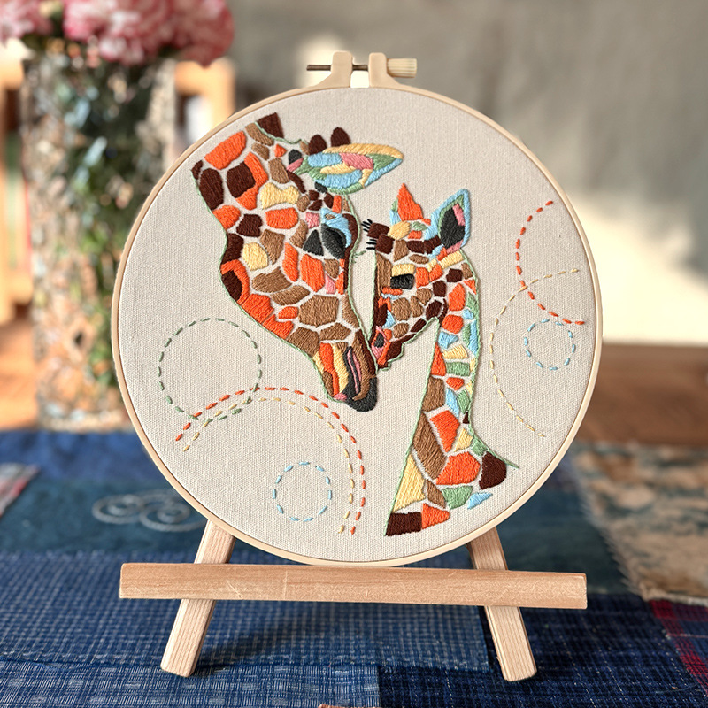 Nueva girafa encantadora dibujos animados colgar pintura Ludiy bordado material artesanal bolsa colgar pintura de la sala de estar para niños colgar pintura creativa