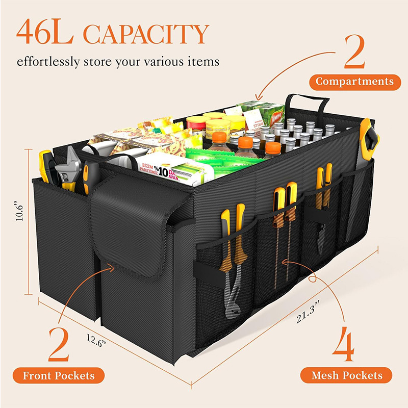 Large-Capacity Foldable Car Trunk Storage Box, Car Storage Box, Storage Container for In-Car Supplies, Trunk Storage