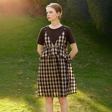 一手货源【喜友友】品牌专柜撤柜！假两件格纹荷叶边连衣裙女25夏