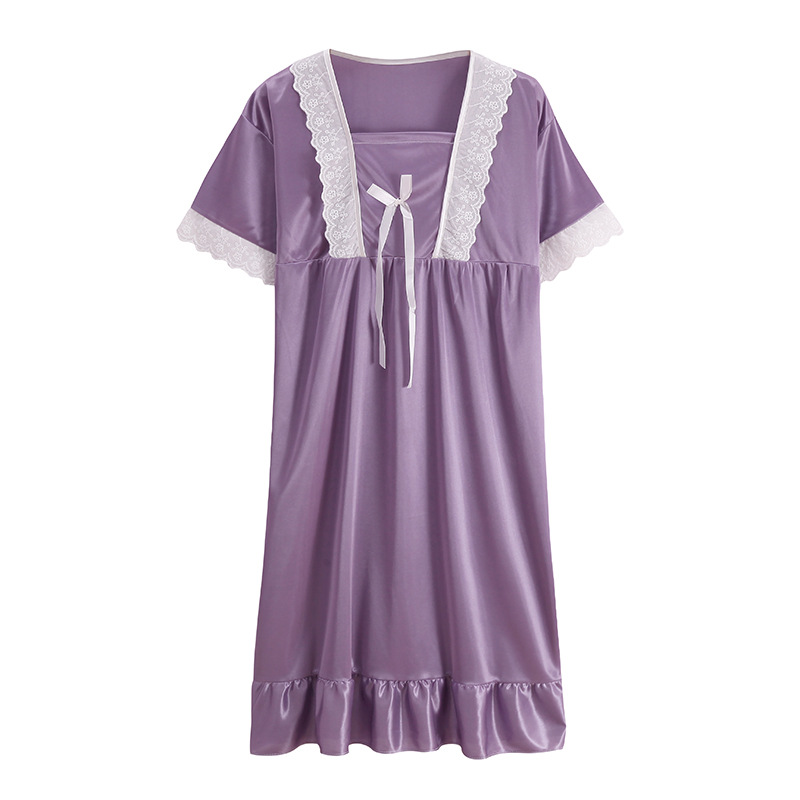 2024 pijama de verano delgado seda de hielo mediano largo de manga corta pijama de seda de simulación princesa muñeca de viento cuello ropa para el hogar