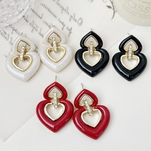 高级感小众经典双心耳坠女 欧美时尚复古轻奢耳环新款现货批发