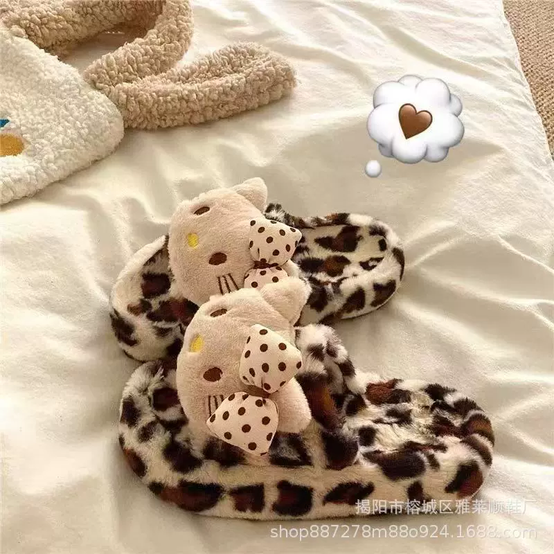 豹纹可爱猫咪毛毛拖2025冬季新款加绒保暖配饰创意潮棉拖女鞋定制
